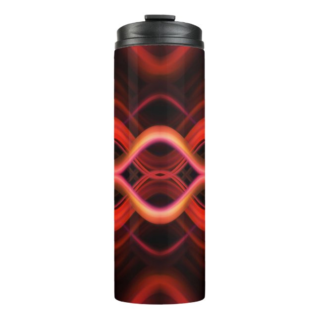 Geometric red wavy lines design. thermal tumbler (Front)