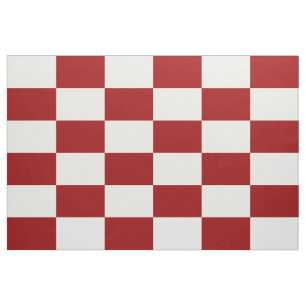 Geometric Red & White Chequered Rectangles Fabric