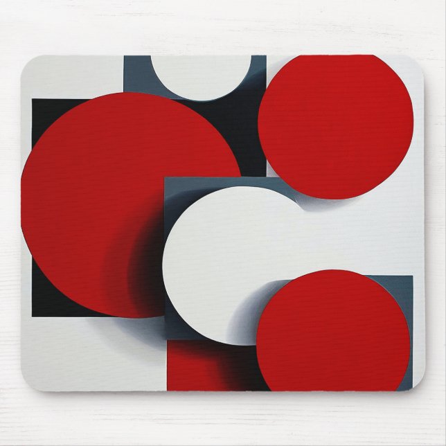 🔴 Geometric Red White Workspace Mat 🔴 Mouse Pad (Front)