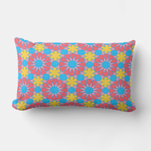 Geometric red & yellow floral Pattern Lumbar Cushion