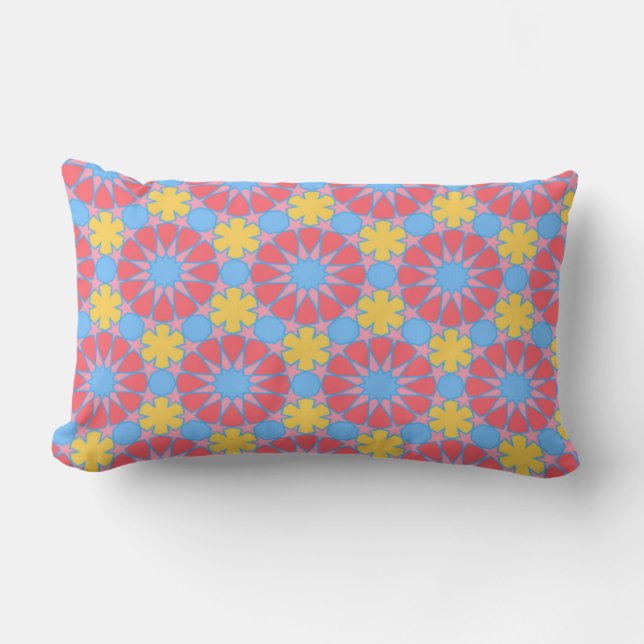 Geometric red & yellow floral  Pattern Lumbar Cushion (Front)
