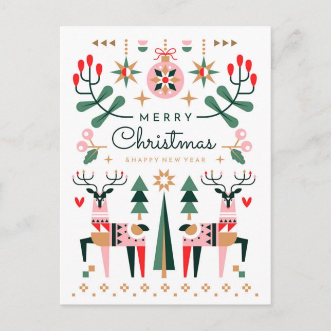 Geometric Reindeer Christmas Holiday Postcard (Front)