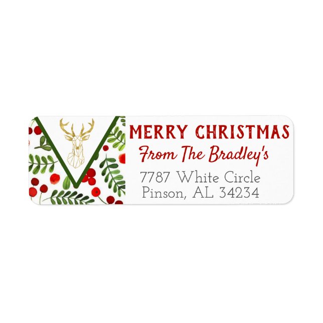Geometric Reindeer Christmas Return Address Labels (Front)
