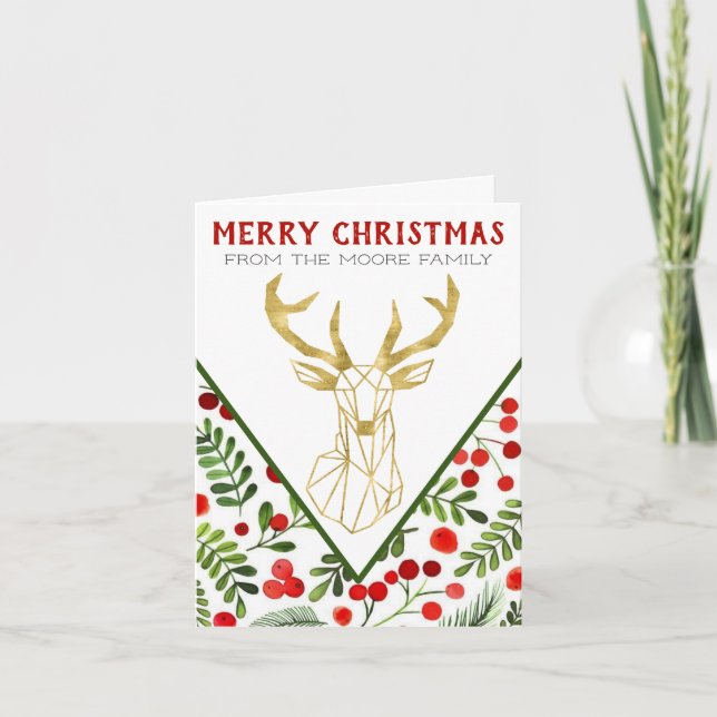 Geometric Reindeer Folded Christmas Card - blank (Front)
