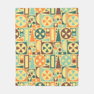 Geometric Retro 1950s Midcentury Modern Abstract Fleece Blanket