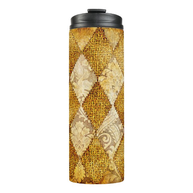 geometric retro background in golden colours thermal tumbler (Front)