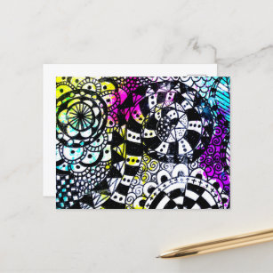 Geometric Retro Black White Colourful Whimsical Ar Postcard