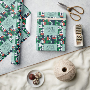 geometric retro blue red green modern Christmas Wr Wrapping Paper