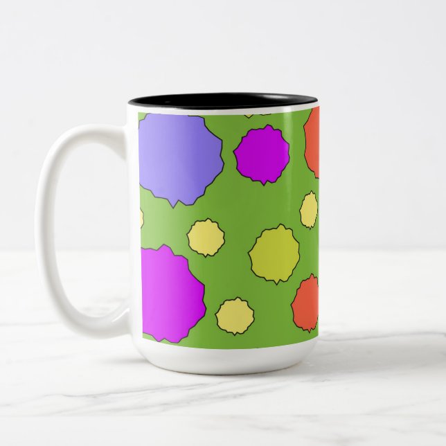Geometric retro colourful funky circles on a mug (Left)