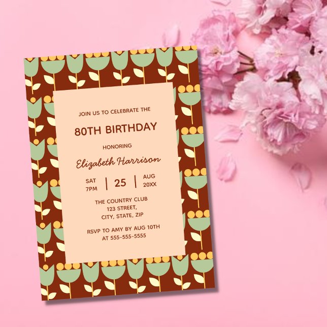Geometric Retro Flower Bauhaus Brown Birthday  Invitation (Creator Uploaded)