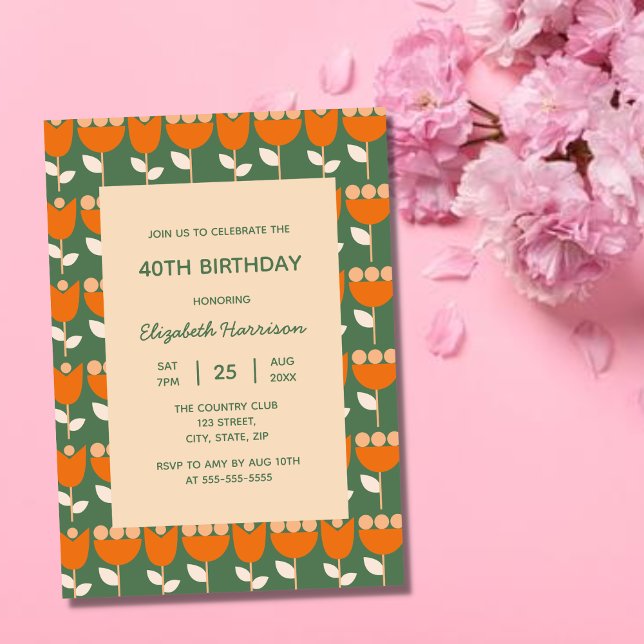 Geometric Retro Flower Bauhaus Green Birthday  Invitation (Creator Uploaded)