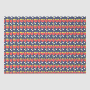 Geometric Retro Flower Bauhaus Navy Red Birthday Tissue Paper