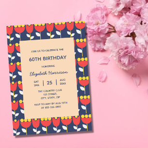 Geometric Retro Flower Bauhaus Peach Birthday Invitation