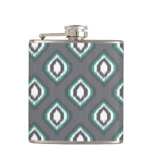 Geometric retro ikat tribal pattern hip flask