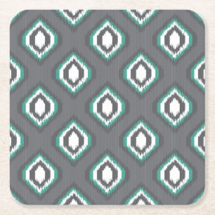 Geometric retro ikat tribal pattern square paper coaster