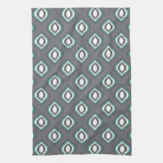 Geometric retro ikat tribal pattern tea towel (Vertical)