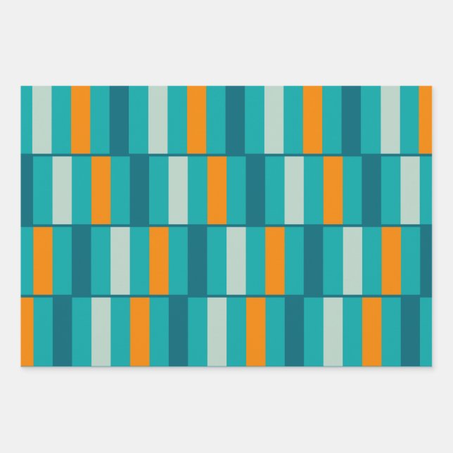 Geometric Retro Modern Teal Aqua Orange Blocks  Wrapping Paper Sheet (Front)