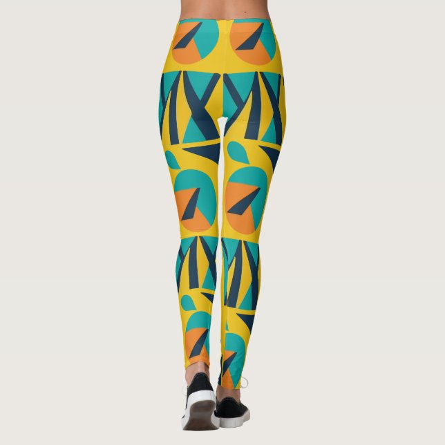 Geometric Retro Pop Art Pattern Leggings (Back)