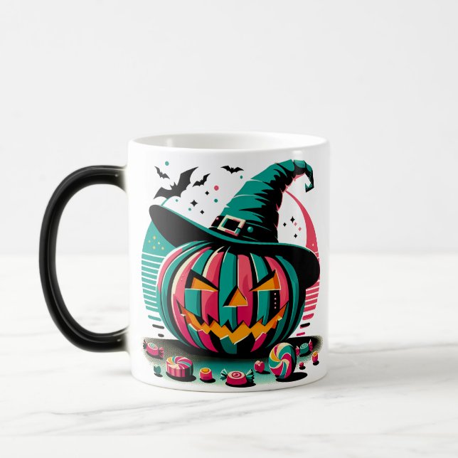 Geometric Retro Pumpkin with Witch Hat Magic Mug (Left)