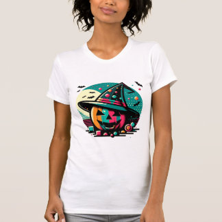 Geometric Retro Pumpkin with Witch Hat T-Shirt