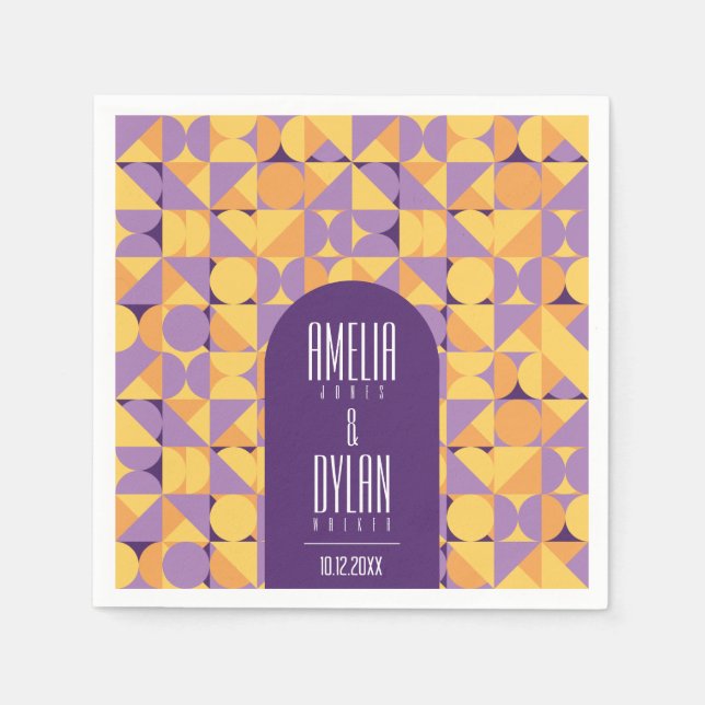 Geometric Retro Vibes Autumn wedding Napkin (Front)