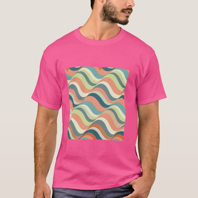 Geometric Retro Wave Stripes Orange -Green Optical T-Shirt (Front)