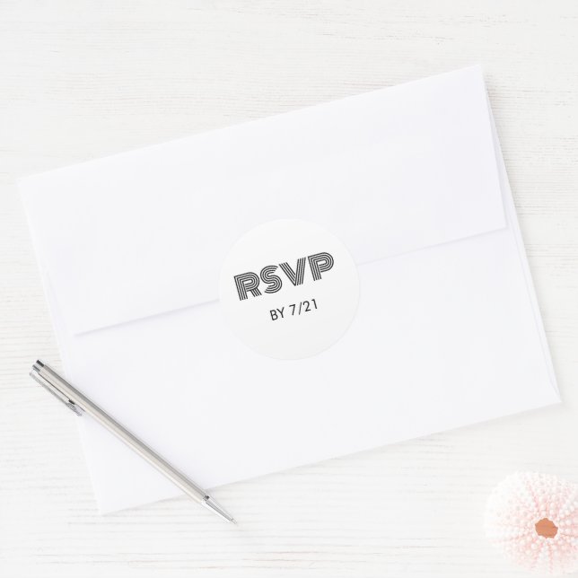 Geometric Retro Wedding RSVP Classic Round Sticker (Envelope)