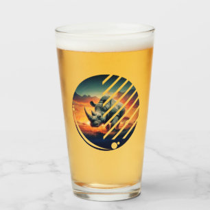 Geometric Rhino Sunset Scene Glass