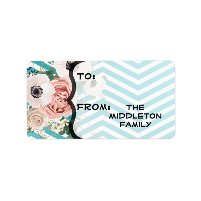 Geometric Rose Chevron Teal Label (Front)