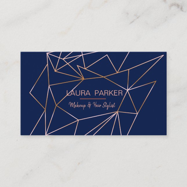 Geometric Rose Gold Blue Professional Construct Business Card (Front)