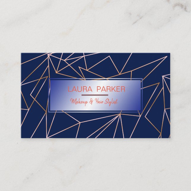 Geometric Rose Gold Blue Professional Construct Business Card (Front)