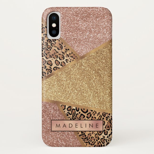 Geometric Rose Gold Blush Glitter Leopard Case-Mate iPhone Case (Back)
