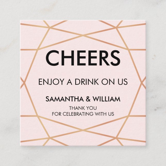 Geometric Rose Gold Drink Ticket | Custom Colour (Front)