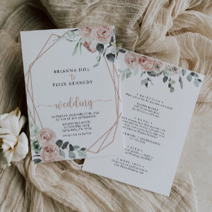 Geometric Rose Gold Floral Front & Back Wedding