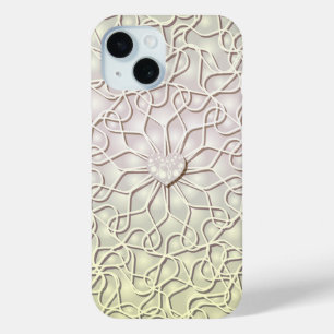 Geometric Rose Gold LOVE Heart Pattern iPhone 15 Case