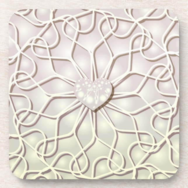 Geometric Rose Gold LOVE Heart Pattern Coaster (Front)