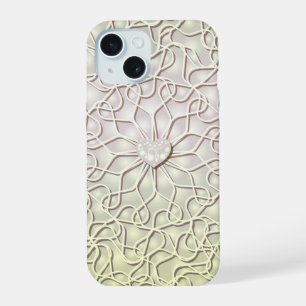 Geometric Rose Gold LOVE Heart Pattern iPhone 15 Case