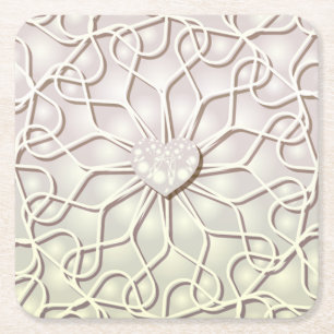 Geometric Rose Gold LOVE Heart Pattern Square Paper Coaster