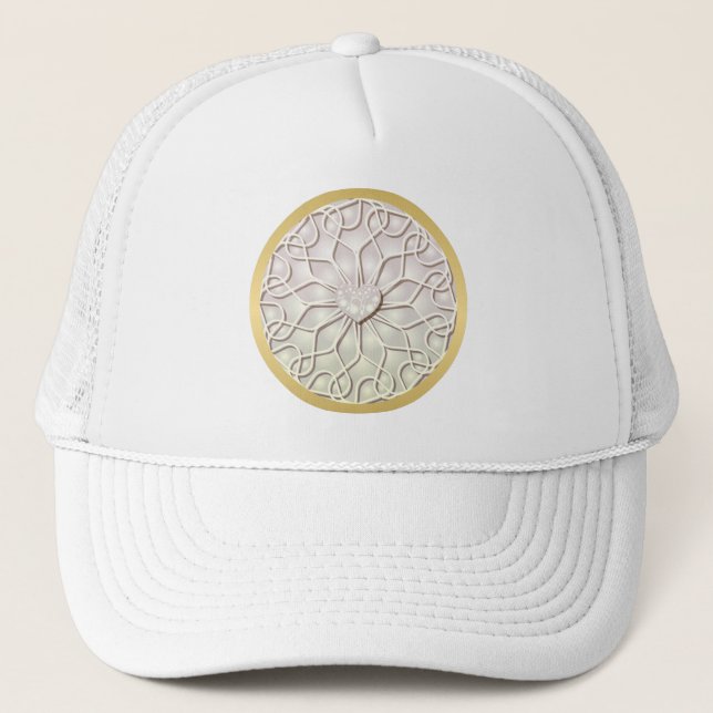 Geometric Rose Gold LOVE Heart Pattern Trucker Hat (Front)