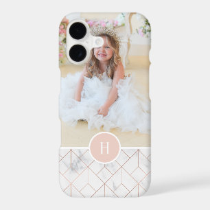 Geometric Rose Gold Marble Monogram & Photo