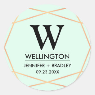 Geometric Rose Gold Monogram Wedding Sticker
