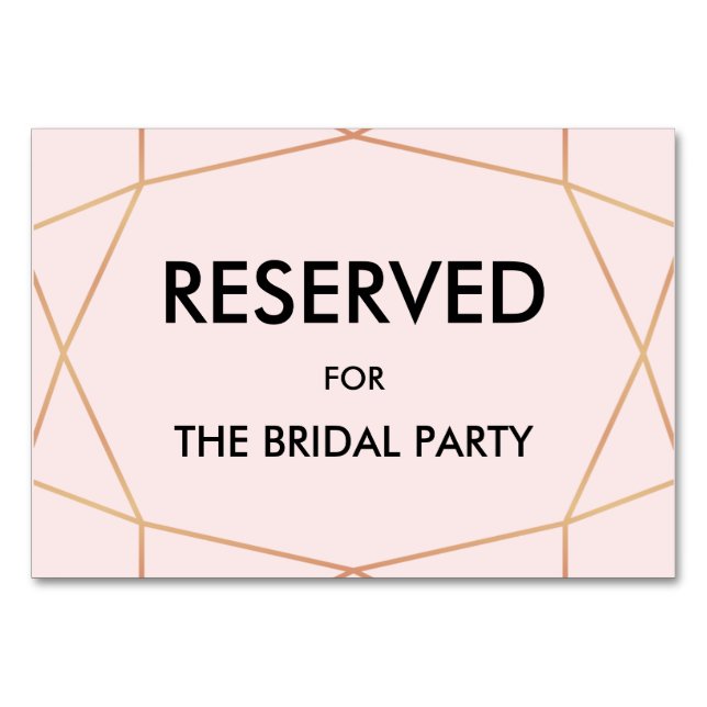 Geometric Rose Gold Reserved Table Sign | Custom Table Number (Front)