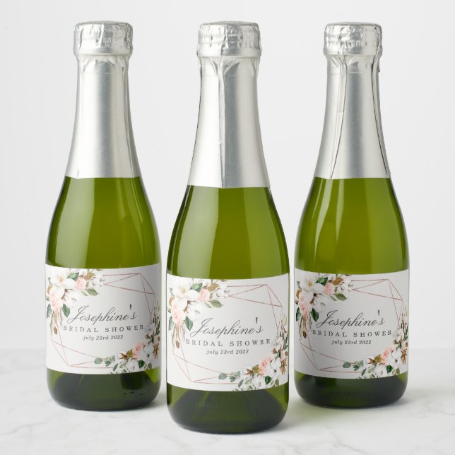 Geometric Rose Gold Sparkling Wine Mini Labels (Bottles)