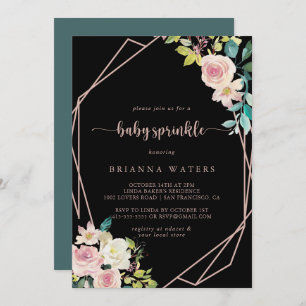 Geometric Rose Gold Spring Floral Baby Sprinkle  Invitation
