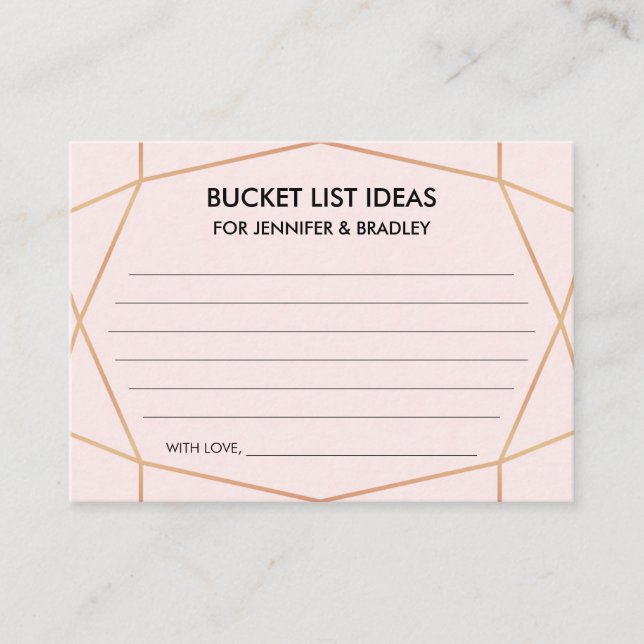 Geometric Rose Gold Wedding Bucket List Ideas Card (Front)