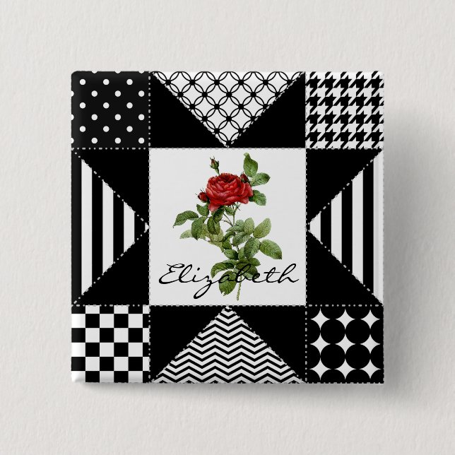 Geometric Rose Name 15 Cm Square Badge (Front)