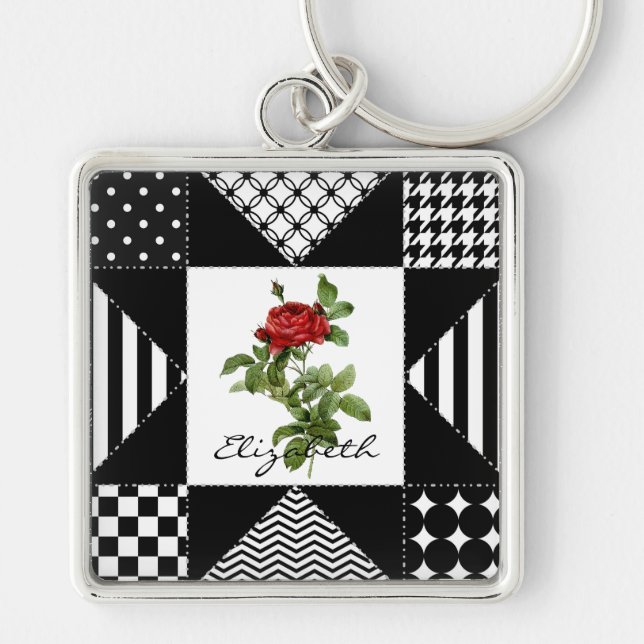 Geometric Rose Name Key Ring (Front)