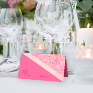 Geometric Roses Red Wedding Folded Place Card