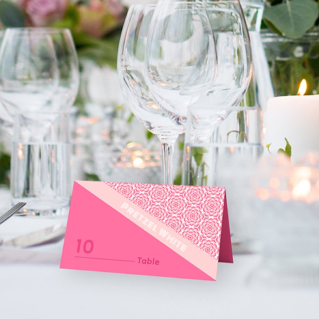 Geometric Roses Red Wedding Folded Place Card (Creator Uploaded)