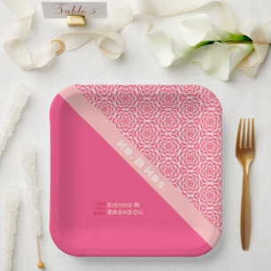 Geometric Roses Red Wedding Paper Plates